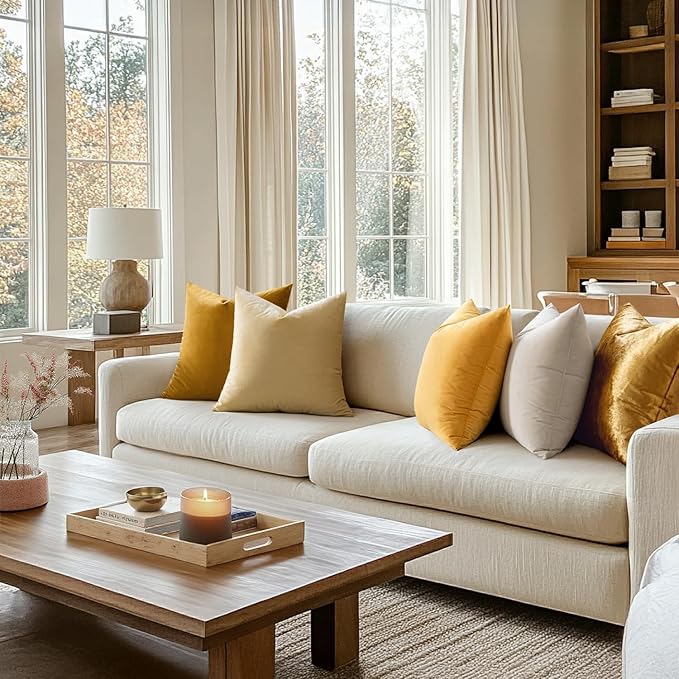 MIULEE Pack of 2 Mustard Yellow Pillow Covers 18x18 Inch Decorative Velvet Throw Pillow Covers Modern Soft Couch Throw Pillows Farmhouse Spring Home Decor for Sofa Bedroom Living Room