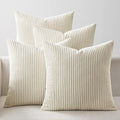 EMEMA Beige Decorative Throw Pillow Covers 18x18 Inch Set of 4 Boho Farmhouse Corduroy Striped Square Pillow Case,Western Modern Cushion Covers for Couch Bed Livingroom Home Decor