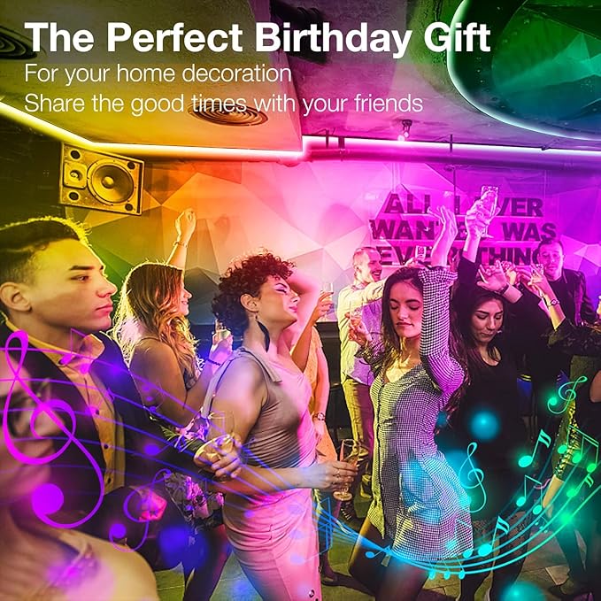 DAYBETTER LED Strip Lights 100ft, Smart Lighting with App Remote Control, RGB LED Lights for Bedroom, Music Sync Color Changing for Room Home Decor Party (1 Roll)