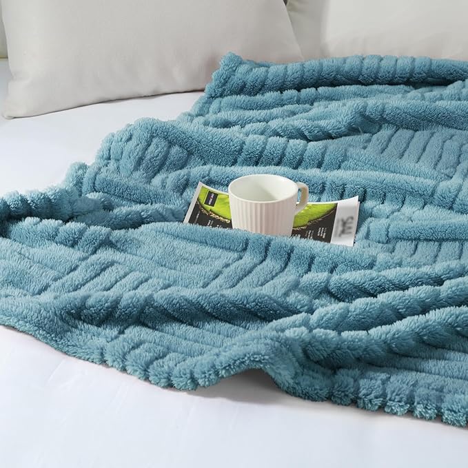 Whale Flotilla Lightweight Fleece Throw Blanket for Couch, Fuzzy Soft Blankets with Decorative Jacquard Pattern for All Season, Warm and Fluffy, 50x60 Inch, Slate Blue