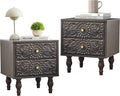 Nightstand, Farmhouse Bedside Table with 2 Drawers and Metal Handles, Wood Sofa Side End Table Accent Dresser for Bedroom, Living Room (Black Brown-2 Packs) (15.75 x 16.02 x 18.15 Inch)
