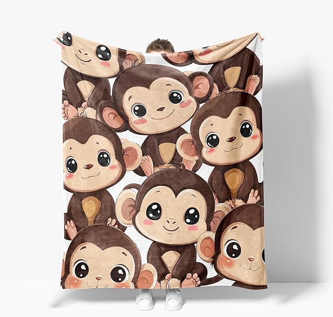 Monkey Throw Blanket Soft Warm Cozy Cute Monkeys Blankets Fuzzy Plush Fleece Monkey Blanket Gifts for Couch Bed Sofa Home Decor 40''X50''