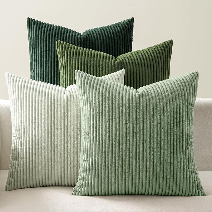 EMEMA Spring Green Decorative Throw Pillow Covers 24x24 Inch Set of 4 Boho Farmhouse Corduroy Striped Square Pillow Case,Western Modern Cushion Covers for Couch Bed Livingroom Home Decor
