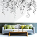 Gray Plants Leaves Wall Decals Peel and Stick, Large Floral Flowers Vinyl Wall Stickers, Removable Vine Home Decor Art for Bedroom Living Room Classroom Office