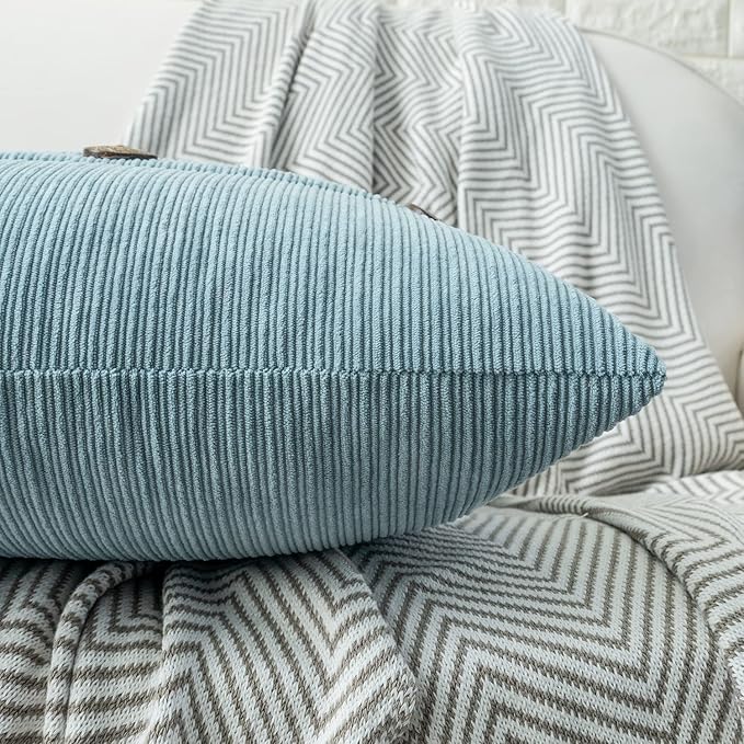 HWY 50 Light Blue Chenille Throw Pillow Covers 16x16 Inch with Triple Buttons, Soft Farmhouse Accent Decorative Cushion Cases for Couch Sofa Bed Living Room Pack of 2