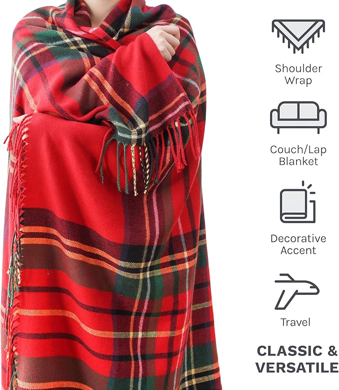 BATTILO HOME Christmas Red Plaid Throw Blanket for Couch, Bed, Super Soft Red Plaid Blankets,Soft Christmas Decorative Throw with Tassels 50"x60"