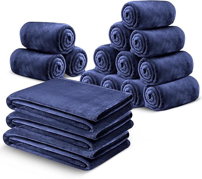 MOONLIGHT20015 Fleece Blanket 16 Pack - Super Soft Fuzzy NavyThrow Blanket for Couch and Sofa - Lightweight Luxury 400 GSM Microfiber Fluffy Bed Blankets and Throws, 50 x 60 Inches (Throw/Travel)