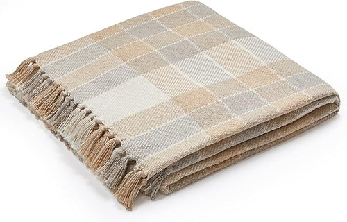 Americanflat 50x60 Throw Blanket - Soft and Breathable Cotton Throw Blanket for Couch, Bed, Chair - Decorative Blankets Perfect for Home, Office, or Outdoor Use - Camel and Beige Plaid Design