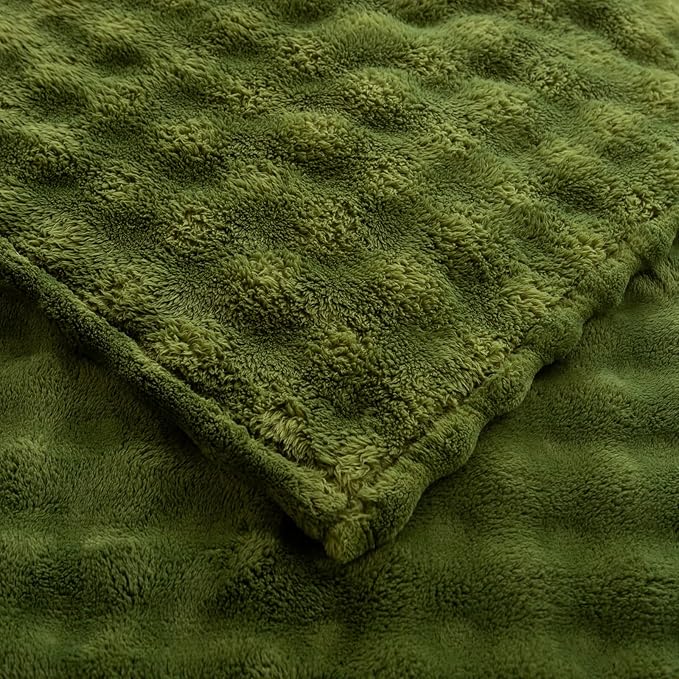 YUSOKI Luxury 3D Bubble Light Weighted Throw Blanket 1.8lb,All Ages,Home Decoration, (Olive Green,50 * 60inches)