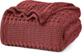 PHF 100% Cotton Waffle Weave Blanket Queen Size for Bed, Soft Lightweight & Breathable for Spring and Summer, All-Season Comfort, Luxury Aesthetic Blanket for Home Decor, 90"x90", Wine Red