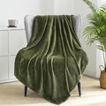 Exclusivo Mezcla Fleece Throw XL Blanket for Couch, Sofa, Super Soft and Warm Olive Green Blankets, All Season, Cozy, Plush, Lightweight, 50x70 Inches