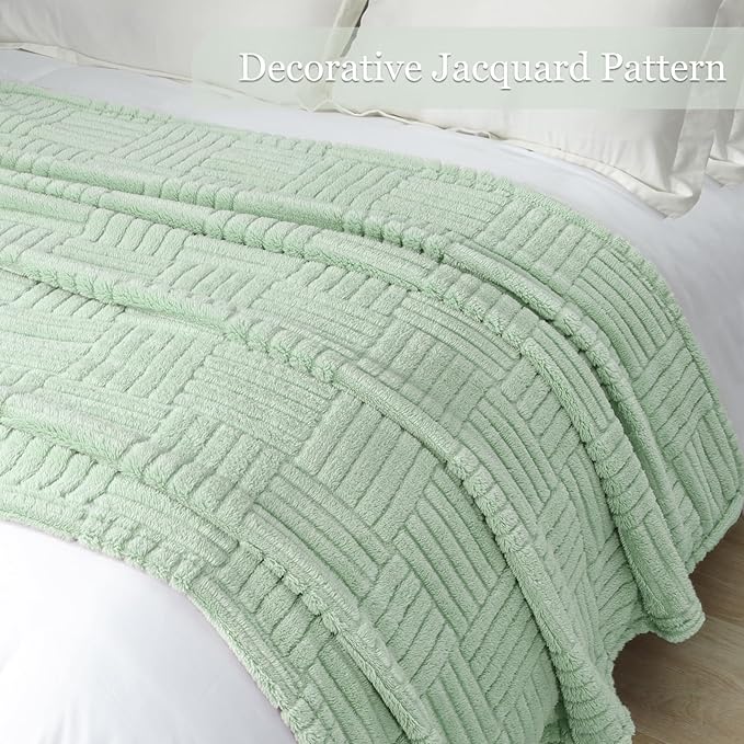 Whale Flotilla Lightweight Fleece Throw Blanket for Couch, Fuzzy Soft Blankets with Decorative Jacquard Pattern for All Season, Warm and Fluffy, 50x60 Inch, Sage Green