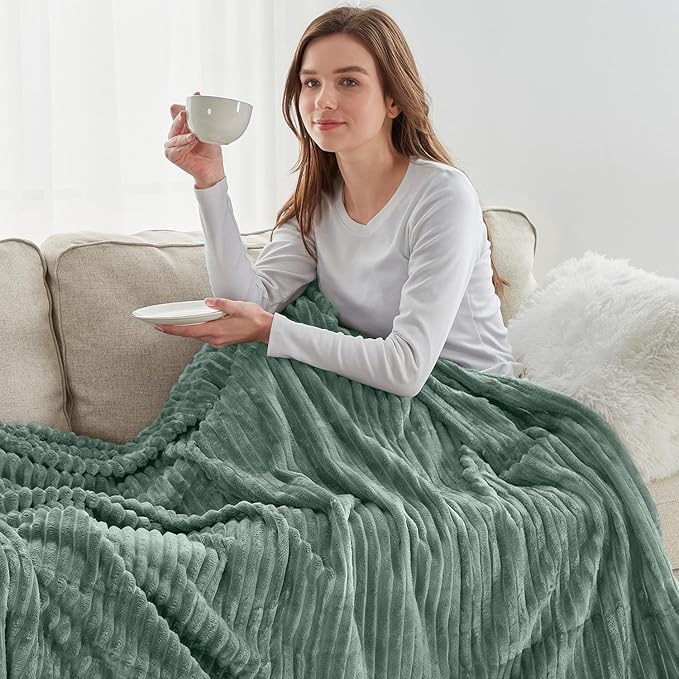Nestl Green Throw Blanket for Couch - Cozy Warm Fuzzy Blankets for Women, Plush Small Fleece Throws for Girls - Sage Green, 50 x 60 Inches