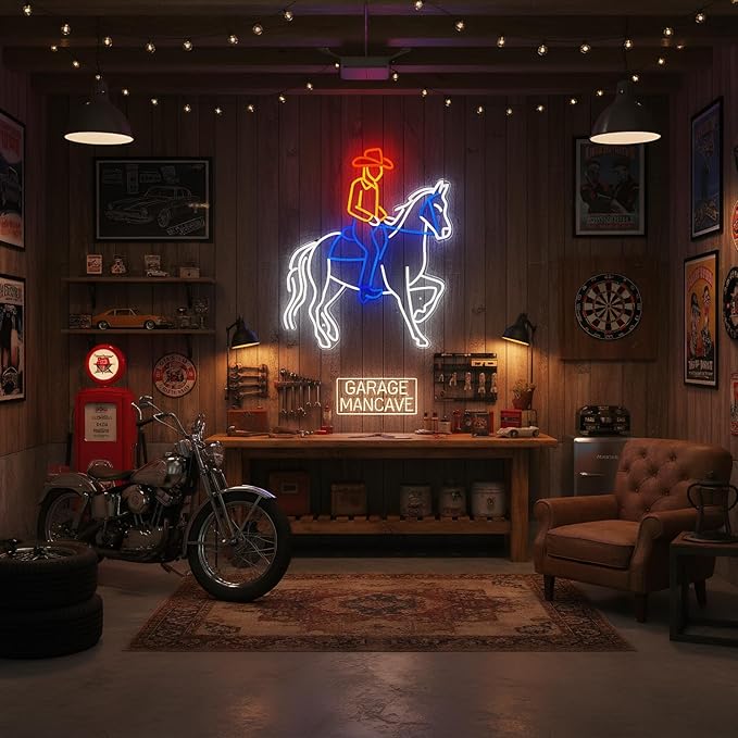 Large 24.5"x20" Cowboy Neon Sign for Wall Decor, Dimmable LED Light with Adapter, Perfect for Man Cave, Bar, Bedroom, Hip Hop Party, Birthday Gifts, or Teen Room Decor