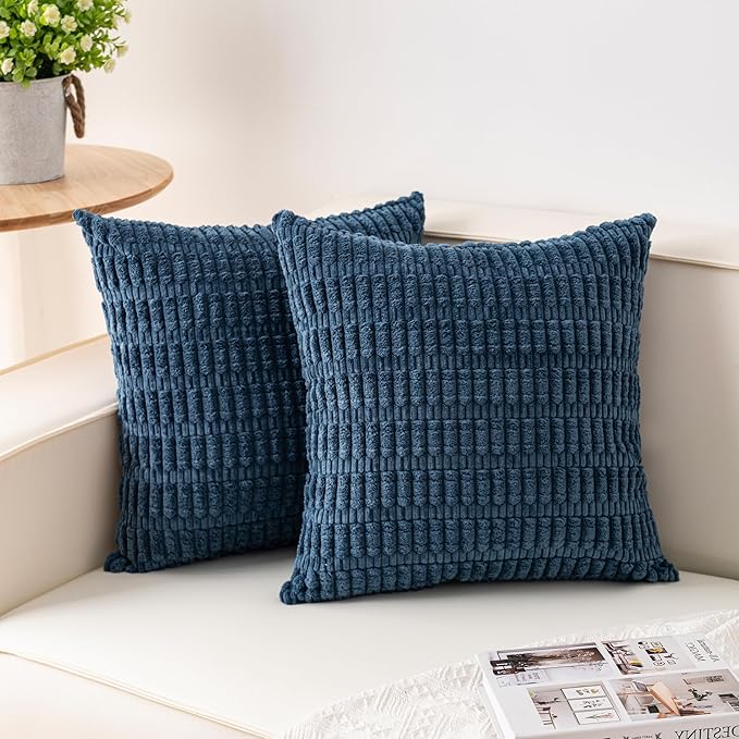 Aegero Pack of 2 Corduroy Decorative Throw Pillow Covers 16x16 Inch Soft Striped Pillow Covers Modern Farmhouse Home Decor for Sofa Living Room Couch Bed（Teal）