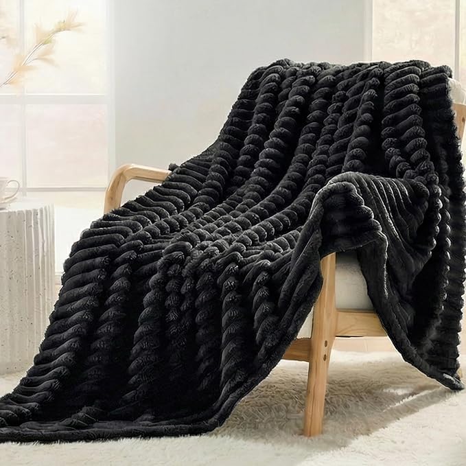Black Fleece Twin Size Blanket for Bed, 320GSM Super Soft Cozy Blanket for Home Decor, Perfect Cozy Gifts for Women Men Gifts, Lightweight All Season Bed Blanket, 60x80 Inches