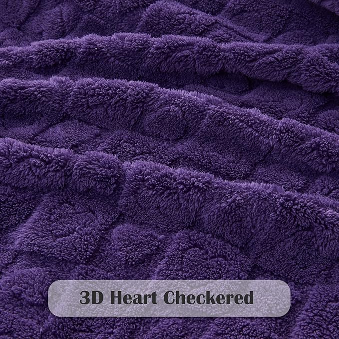 NEWCOSPLAY Super Soft Throw Blanket Purple Premium Silky Flannel Fleece 3D Heart Checkered Lightweight Bed Blanket All Season Use (Purple Heart, Throw(50"x70"))
