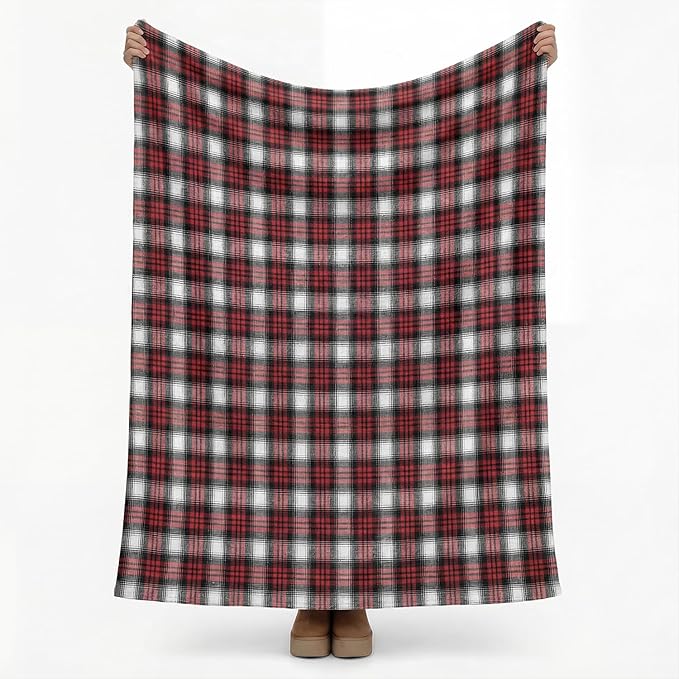 Horaldaily Red Grey Farmhouse Plaid Spring Decorative Blanket Throw, Spring Summer Rustic Soft Lightweight Blanket for Couch Sofa Bed Lounging Decoration, Ideal Gifts for Kids Adults Self, 60x80
