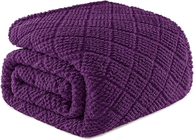 Whale Flotilla Fuzzy Fleece Twin Size Blanket for Bed, Soft Fluffy Jacquard Waffle Blankets for All Season, Lightweight and Warm, 60x80 Inch, Purple