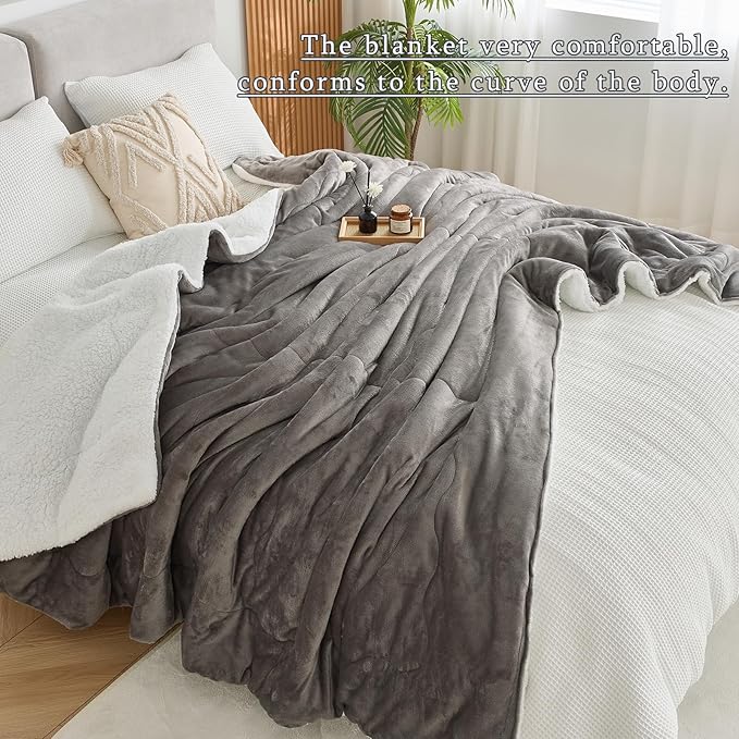 CHOSHOME Sherpa Fleece Blanket- Thick Warm Blanket for Winter, Soft Fuzzy Plush Blanket for Bed, Couch, Travel (Light Grey, Cal King 96" x 102")