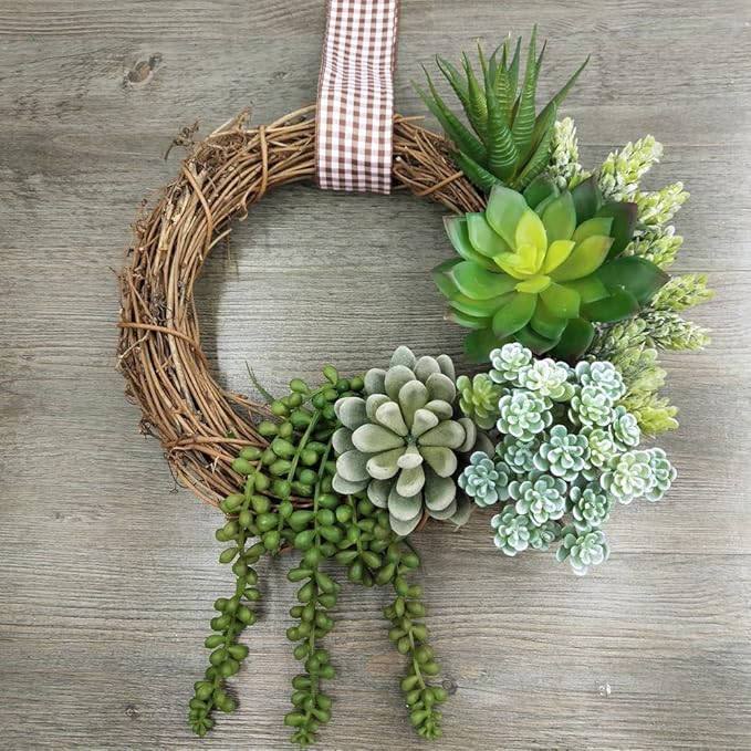 Winlyn 6 Pcs Unpotted Fake Succulents Assorted Faux Succulent in Different Green Artificial Hanging Succulents Textured Faux Succulent Pick Hanging String of Pearls Plant for Wedding Centerpieces