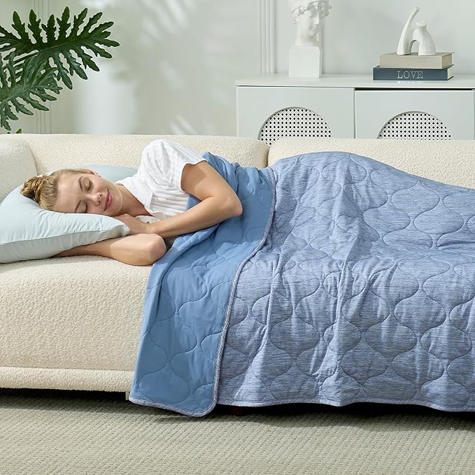 Cozy Bliss Cooling Dual-Sided Blanket for Hot Sleepers, Q-Max>0.46 Lightweight Soft Breathable Bed Blanket, Double Side Cooling Throw for Night Sweats (Denim Blue, 80"x90")