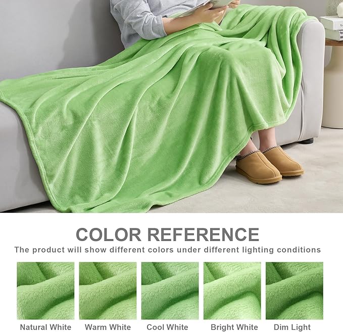 Hansleep Fleece Grass Green Queen Blanket, Super Soft Flannel Fuzzy Plush Cozy Blanket for All Seasons, Grass Green, Queen 90x90 Inches