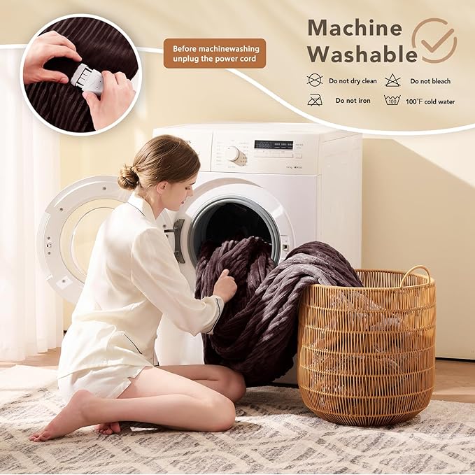 Homemate Heated Blanket Electric Throw - 50"x60" Heating Blanket Throw 1/2/4/6/8 Hours Auto-Off 10 Heat Levels Over-Heat Protection Soft Flannel Sherpa ETL Certification