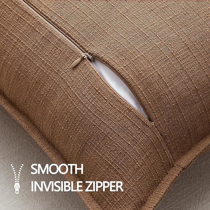 MIULEE Euro Sham Pillow Covers for Bed 24x24, 2 Pack Brown Thick & Textured Decorative Throw Pillow Covers, Neutral Linen Cushion Cases, Modern Farmhouse Home Decor, No Filling