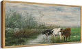 SHENIFY Vintage Framed Wall Art Cow Farm Landscape Painting Retro Meadow Scenery Farmhouse Kitchen Living Room Decor - 8x16in Natural Framed