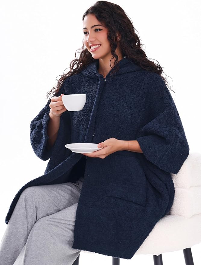 WDCOZY Wearable Blanket Hoodie Poncho Throw Comfy Soft Warm Cape Shawl Cozy Cloak Wrap Hooded with Sleeves For Women Adults