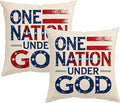 Patriotic Throw Pillow Covers, One Nation Under God, Linen, 18x18 Inch, Set of 2, Farmhouse Style, Indoor Living Room Decor July 4th — Independence Day