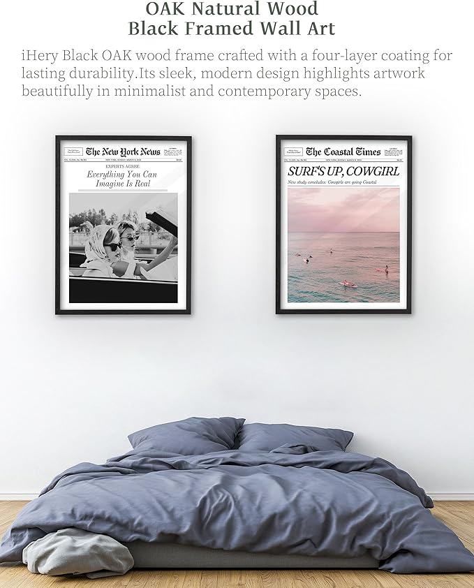 iHery Premium Natural Black OAK Wood 16x20in Everything You Can Imagine Is Real Trendy Framed Wall Art, Vintage Hot Girls Canvas Wall Decor For Dorm Bedroom Living Room 1Pack