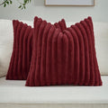 FUTEI Burgundy Decorative Throw Pillow Covers Set of 2, 24x24 Inch Soft Fluffy Faux Fur Plush Striped European Cushion Cases, Modern Home Decor for Couch Bed Living Room