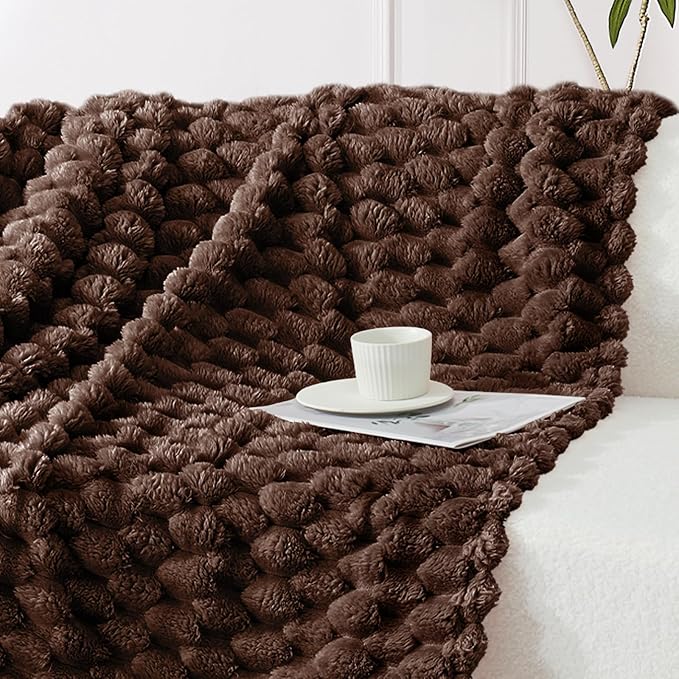Whale Flotilla Throw Blanket for Couch with Jacquard Pattern, Fuzzy Soft Cozy Exquisite Blankets for All Season, Warm and Fluffy, 50x60 Inch, Coffee