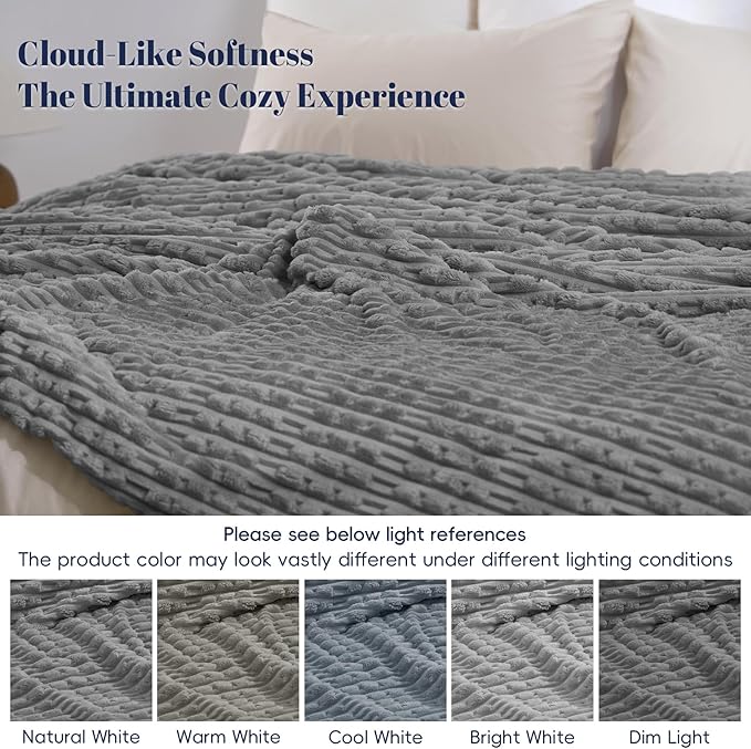 PHF Ultra Soft Flannel Fleece Blanket King Size, Lightweight 3D Jacquard Fleece Blanket, No Shedding, No Pilling, Luxury 340GSM Aesthetic Fluffy Cozy for Bed Room Decor, 108"x90", Frost Gray