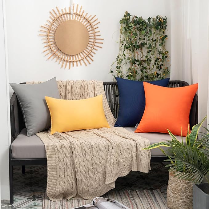 MIULEE Pack of 2 Decorative Outdoor Waterproof Pillow Covers Garden Cushion Sham Throw Pillowcase Shell for Fall Patio Tent Couch 20x20 Inch Orange