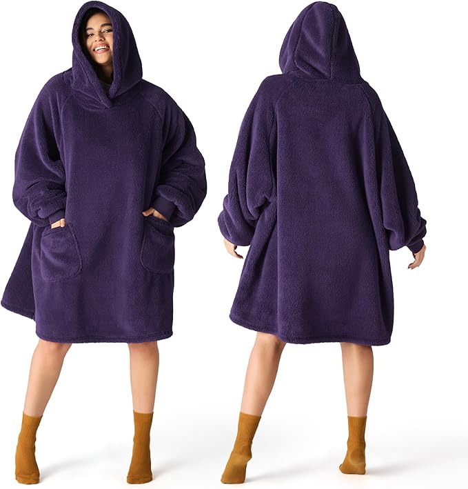 Bedsure Blanket Hoodie, Wearable Blanket Hoodie as Mothers Day, Birthday Gifts for Mom Women Men, Warm Cozy Giant Hoodie Blanket Sweatshirt Present for Mom Wife GF Men Adult, Dark Purple, Standard