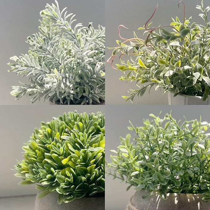 4 Pack Small Fake Plants in White Pulp Pot for Home Decor, Artificial Plants Indoor, Small Faux Plants Indoor for Bathroom Bedroom Kitchen Office Farmhouse Room Shelf Decor