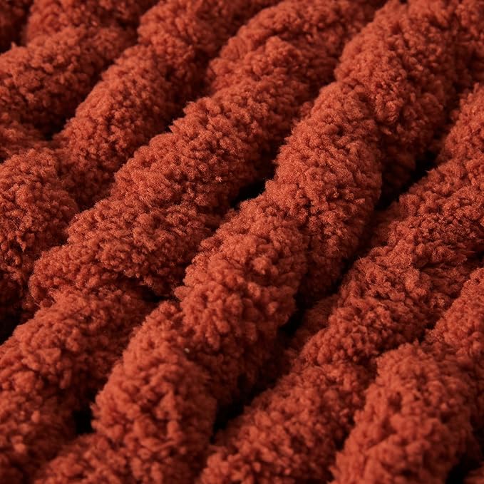 WESHIONGOO Chunky Knit Blanket Throw Knitted Throw Blankets for Couch Bed Fluffy Soft Blanket with Jumbo Chenille Yarn Thick 100% Handmade(Rust, 51"×63")