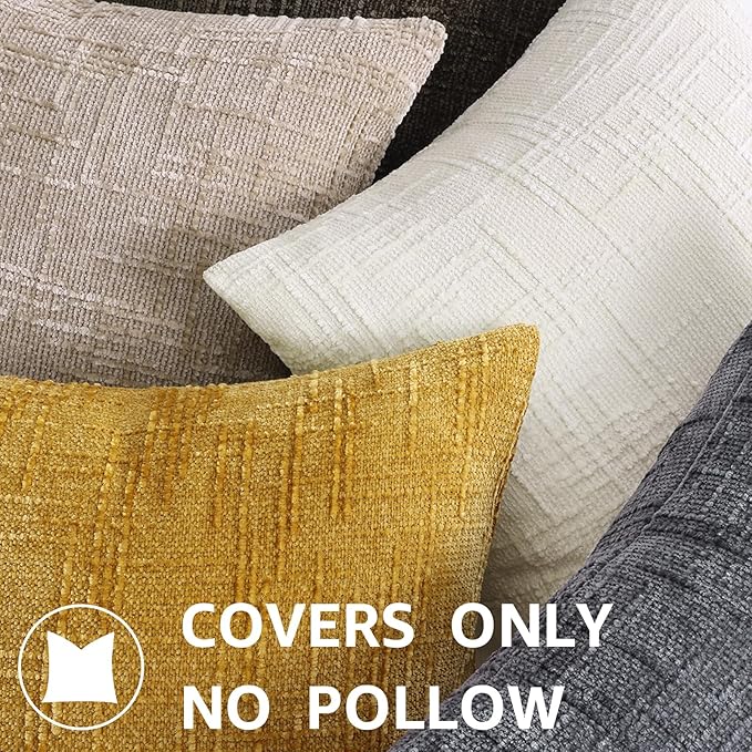 decorUhome Summer Cream White Chenille Throw Pillow Covers 18x18 Set of 2 Textured Cozy Slubby Couch Pillow Covers Modern Farmhouse Boho Decorative Pillow Cases for Bed Sofa Living Room