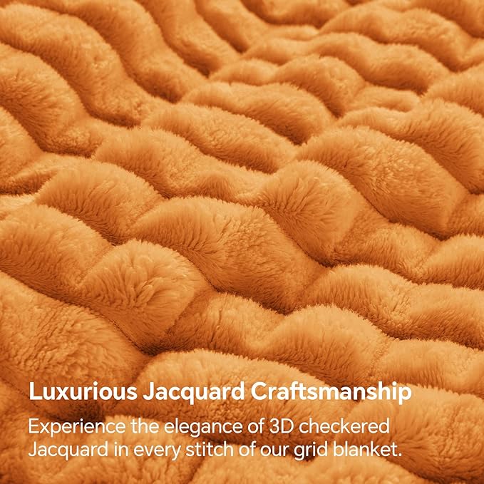 BEDELITE Updated Burnt Orange Throw Blanket for Couch and Bed- Super Soft and Warm 3D Checkered Fluffy Fuzzy Fleece Blanket, Luxurious Plush Cozy Blanket for Room Decor Spring, 50x60 inches