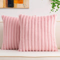 Aegero Pack of 2 Faux Fur Fall Throw Pillow Covers 16x16 Inch, Soft Plush Striped Neutral Couch Pillow Cover, with Velvet Back Modern Home Decor for Sofa Living Room Couch Bed Pink