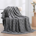 Grey Fleece Throw Blanket 50”×60” for Couch Sofa Bed,Super Soft Cozy Plush Microfiber Flannel Blanket with 3D Checkered Design Lightweight for Adults,Woman,Girls