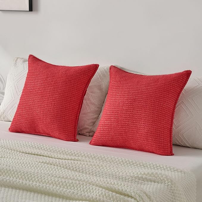 FUTEI Valentine's Day Red Decorative Throw Pillow Covers 22x22 Inch Set of 2,Soft Houndstooth Gingham Textured Cushion Case,Modern Home Decor for Couch Bed Living Room