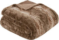 Madison Park Zuri Soft Plush Luxury Oversized Faux Fur Throw Animal Stripes Design, Faux Mink On The Reverse, Modern All Seasons Blanket for Bed, Sofa Couch, Office, Tan, 96x80"