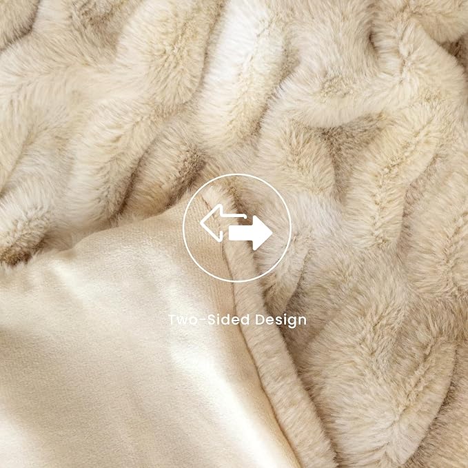 Ultra Soft Faux Rabbit Fur Throw Blanket, Cozy Fuzzy Blanket for Couch Bed, Plush Warm Decor Gifts, Luxury Thick Fluffy Blanket for Women & Men, 60x80 inches, Tie-Dyed Khaki