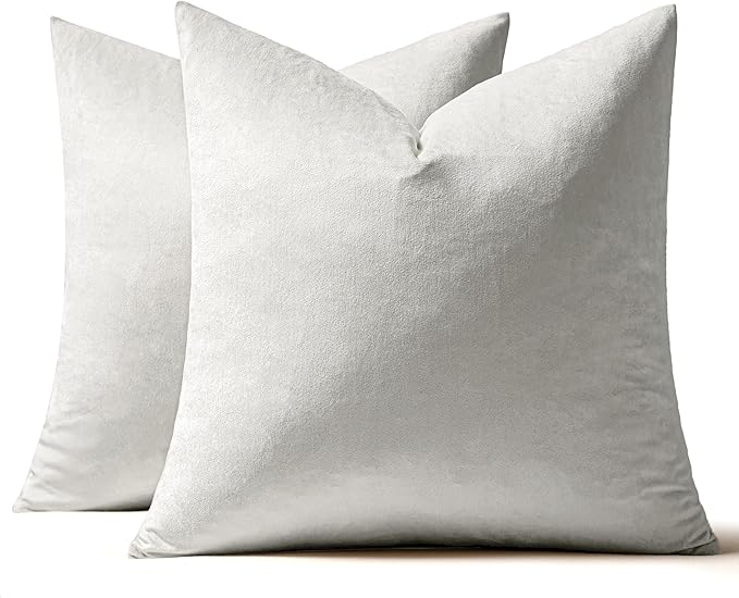 MIULEE 24x24 Inch Euro Sham Velvet Pillow Covers, Set of 2 Large Square Decorative Pillows -Greyish White Super Soft for King Bed, Sofa, Couch, Accent Chairs with Hidden Zipper
