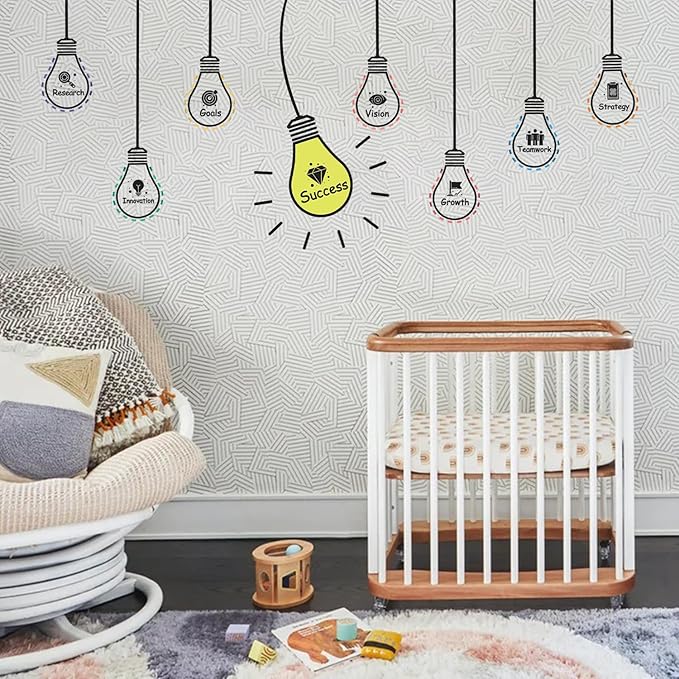 HLNIUC Large Size Positive Words Wall Decal 22PCS Success Teamwork Wall Sticker Minimalist Inspirational Lettering Artwork Motivational Saying Art Sticker Light Bulb Themed Wall Decals for Classroom
