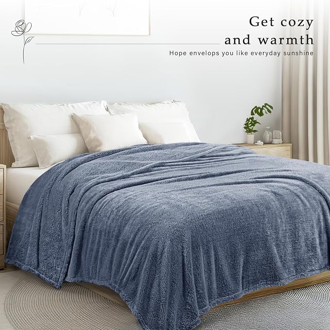 Exclusivo Mezcla Queen Size Blanket for Bed, Super Soft Velvet Plush Fleece Blankets, Fuzzy Cozy and Warm for Winter, 90x90 Inches, Stone Blue